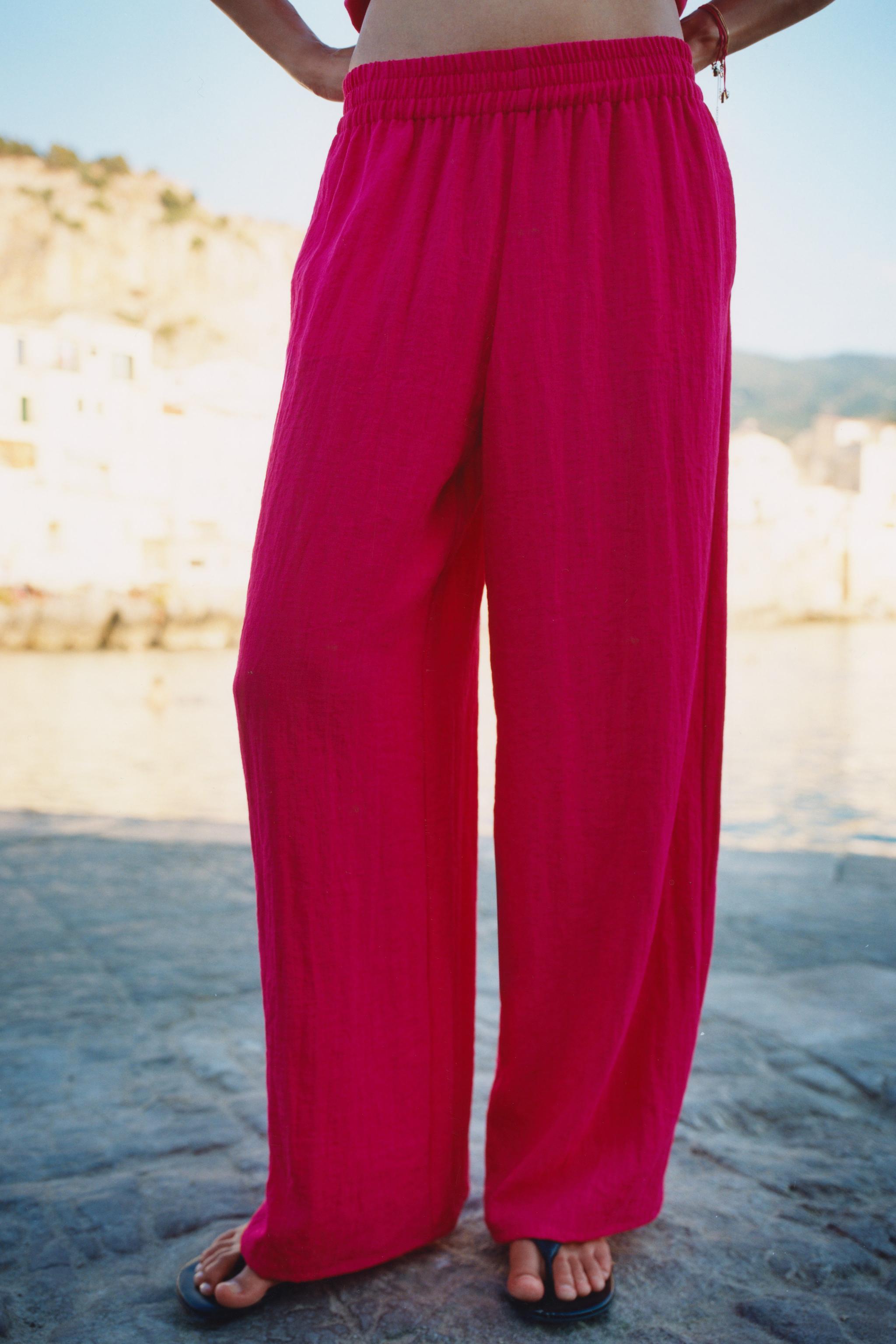 ELASTIC WAISTBAND WIDE LEG PANTS